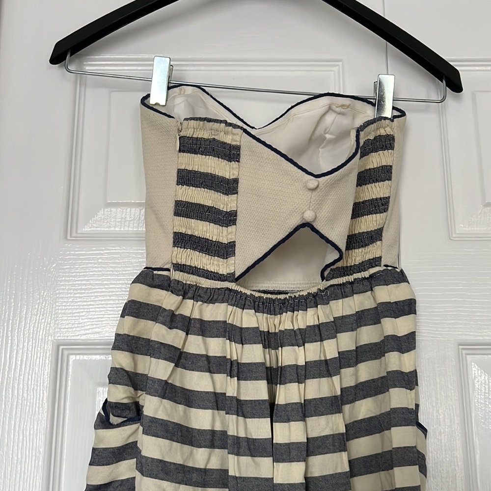 Kimchi Blue Cream Navy Striped Strapless Mini Dress Sweetheart - Picture 6 of 8